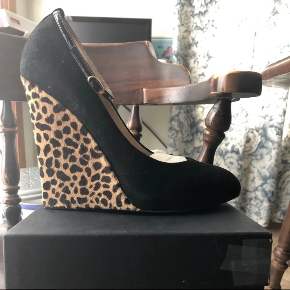 Giuseppe Zanotti Suede Leopard Print Wedges 39.5